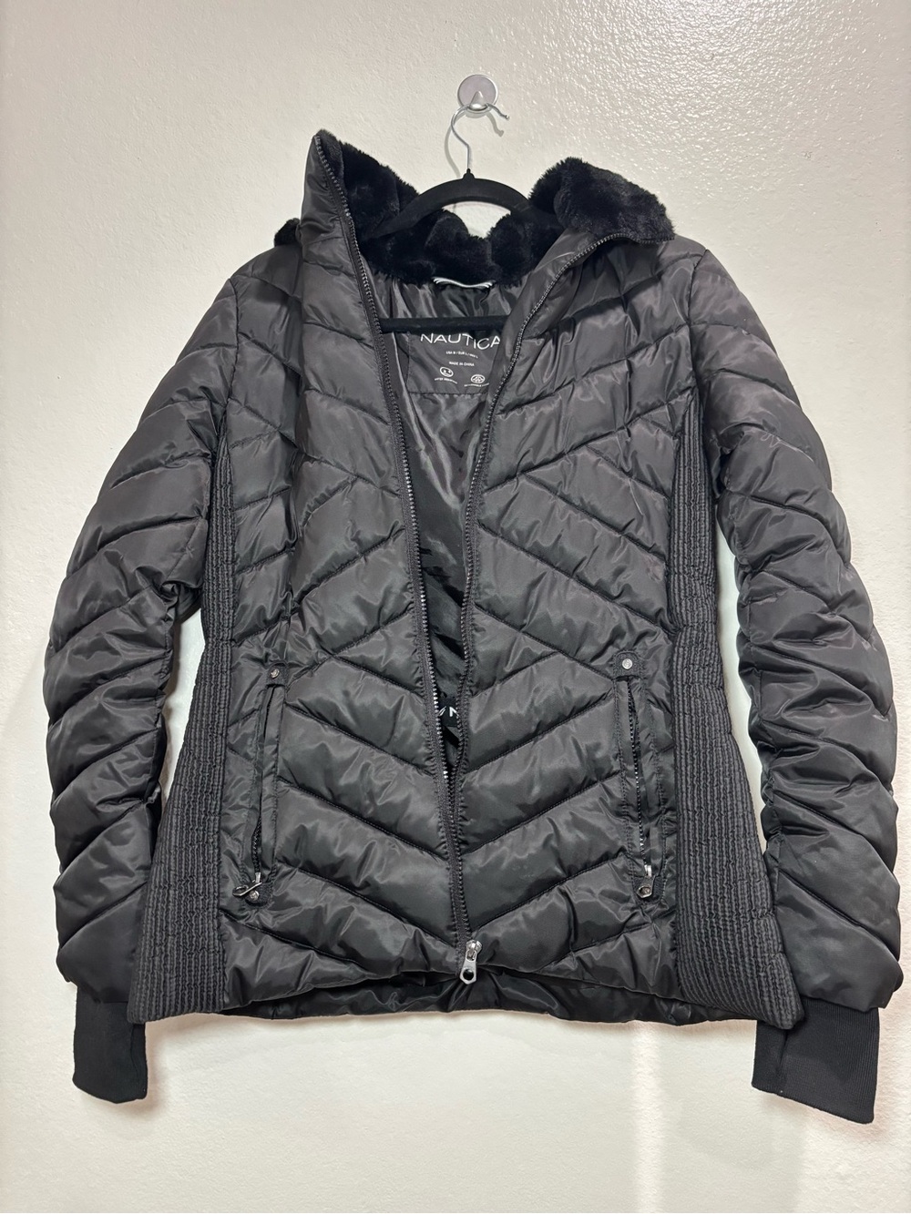 Nautica Black Quilted Hooded Jacket